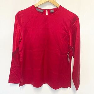 Andrea Viccaro Solid Red 100% Silk Long Sleeve Blouse Women’s Size 4 Petite NEW